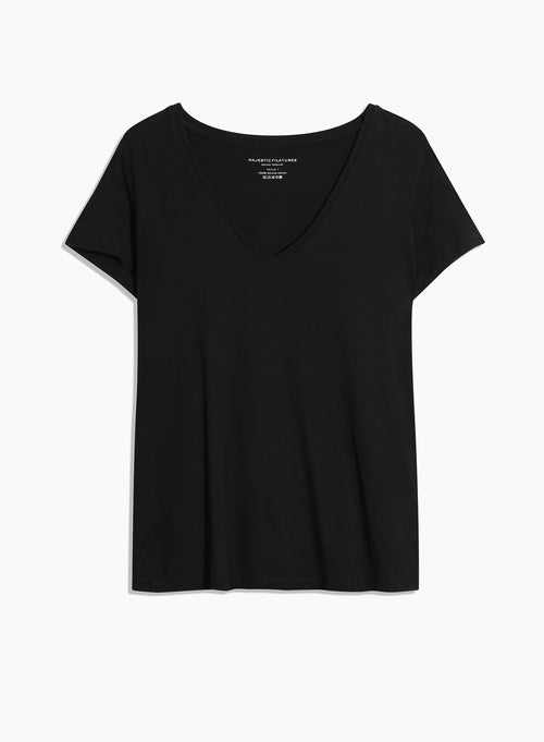 Julia T-Shirt V-Ausschnitt kurze Ärmel aus Deluxe-Baumwolle - MAJESTIC FILATURES