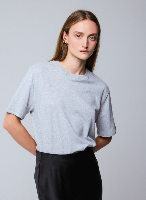 Graues Kurzarm-T-Shirt mit Rundhalsausschnitt aus Bio-Baumwolle - MAJESTIC FILATURES