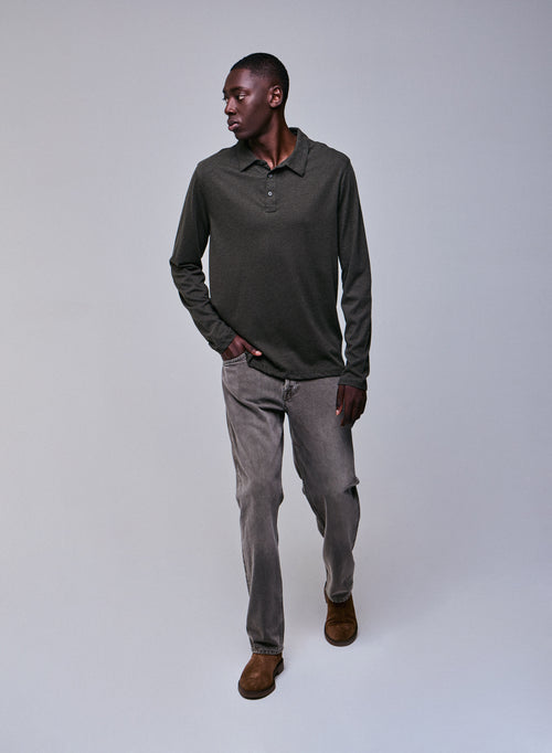 Green Polo Shirt Long Sleeve Polo Shirt in Organic Cotton - MAJESTIC FILATURES
