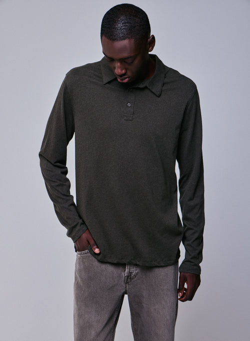 Green Polo Shirt Long Sleeve Polo Shirt in Organic Cotton - MAJESTIC FILATURES