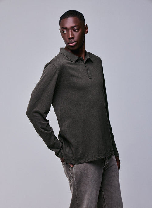 Green Polo Shirt Long Sleeve Polo Shirt in Organic Cotton - MAJESTIC FILATURES