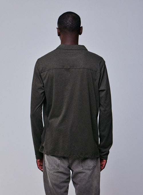 Green Polo Shirt Long Sleeve Polo Shirt in Organic Cotton - MAJESTIC FILATURES