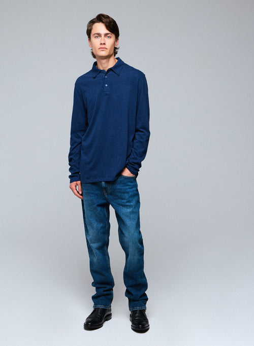 Polo Bleu Polo Manches Longues en Coton organique - MAJESTIC FILATURES