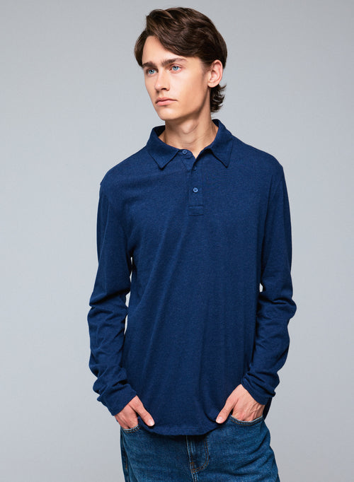 Polo Bleu Polo Manches Longues en Coton organique - MAJESTIC FILATURES