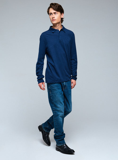 Polo Bleu Polo Manches Longues en Coton organique - MAJESTIC FILATURES
