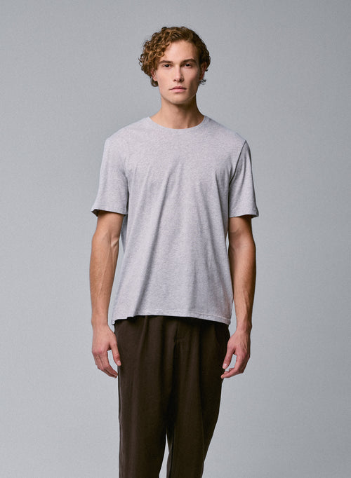 Julien Light Grey T-shirt Round Neck Short Sleeves in Deluxe Cotton - MAJESTIC FILATURES