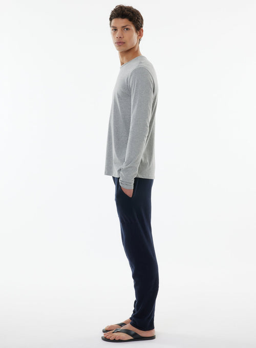 James Light Heather© Graues Langarm-T-Shirt mit Rundhalsausschnitt aus Deluxe-Baumwolle - MAJESTIC FILATURES