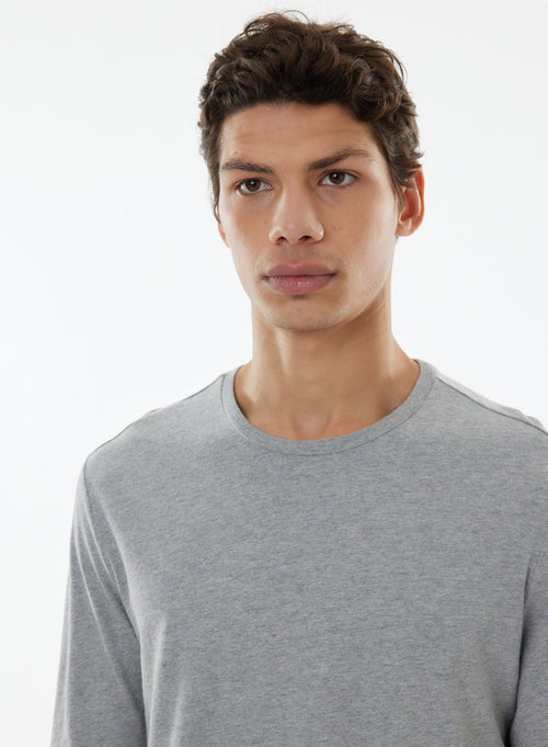 James Light Heather© Graues Langarm-T-Shirt mit Rundhalsausschnitt aus Deluxe-Baumwolle - MAJESTIC FILATURES