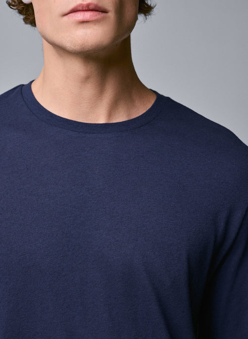 Camiseta de manga larga con cuello redondo azul en algodón orgánico - MAJESTIC FILATURES