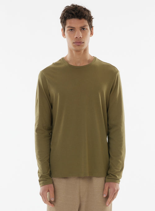 Savane James Langarm-T-Shirt mit Rundhalsausschnitt aus Deluxe-Baumwolle - MAJESTIC FILATURES