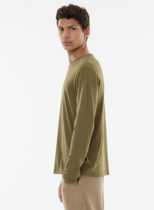 Savane James Langarm-T-Shirt mit Rundhalsausschnitt aus Deluxe-Baumwolle - MAJESTIC FILATURES