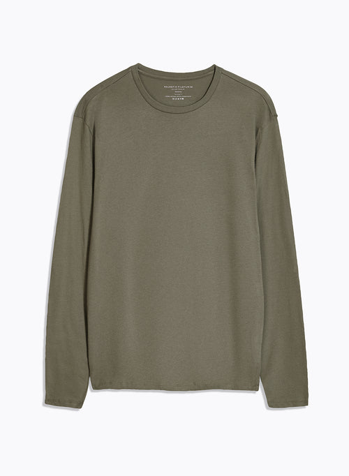 Camiseta verde de manga larga con cuello redondo en algodón orgánico - MAJESTIC FILATURES