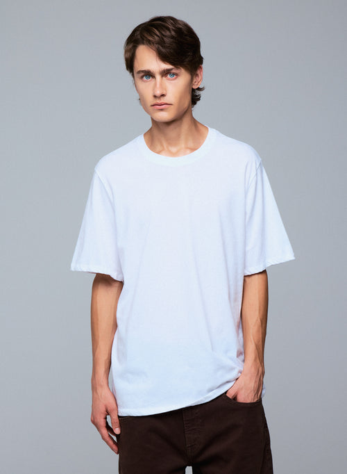 Weißes T-Shirt mit Rundhalsausschnitt und kurzen Ärmeln aus Deluxe Baumwolle - MAJESTIC FILATURES