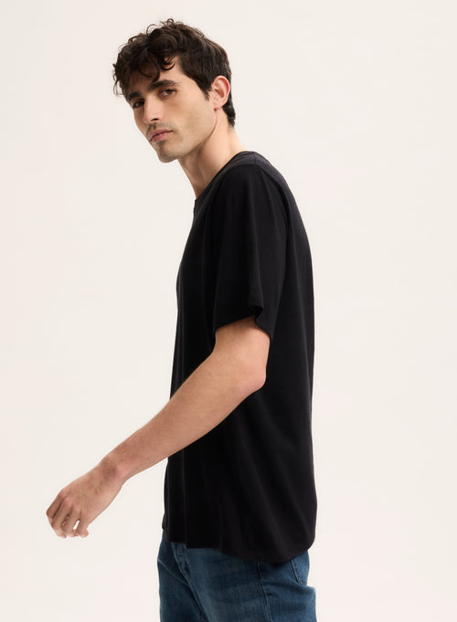 Black T-shirt Round Neck Short Sleeve Organic Cotton - MAJESTIC FILATURES