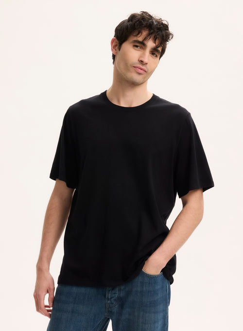 Black T-shirt Round Neck Short Sleeve Organic Cotton - MAJESTIC FILATURES