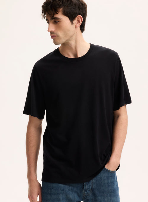 Black T-shirt Round Neck Short Sleeve Organic Cotton - MAJESTIC FILATURES