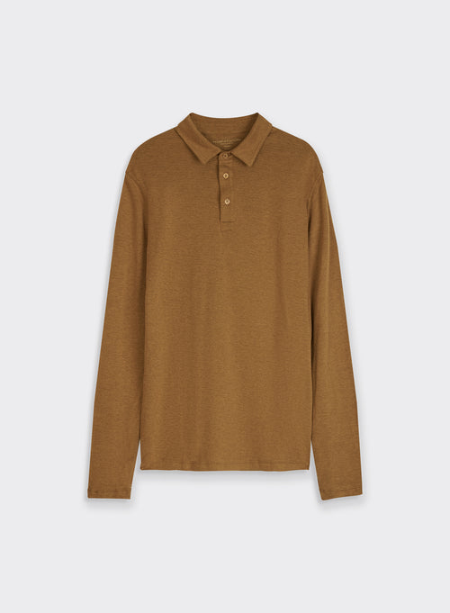 Polo Camel Manches Longues en Coton et Cachemire - MAJESTIC FILATURES