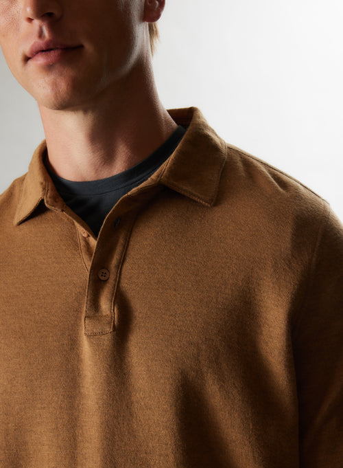 Polo Camel Manches Longues en Coton et Cachemire - MAJESTIC FILATURES