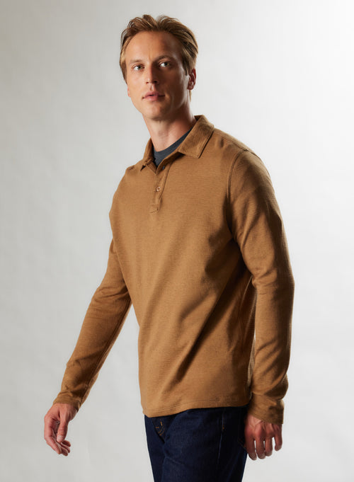 Polo Camel Manches Longues en Coton et Cachemire - MAJESTIC FILATURES