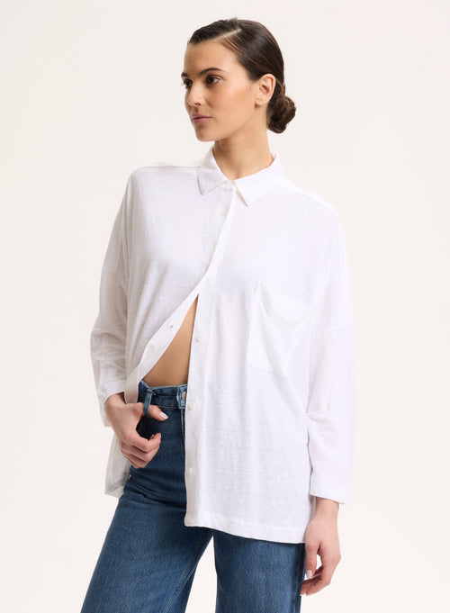 White Shirt Three-quarter Sleeves in Linen / Elastane - MAJESTIC FILATURES