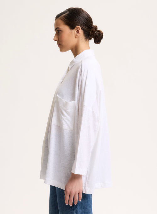 White Shirt Three-quarter Sleeves in Linen / Elastane - MAJESTIC FILATURES