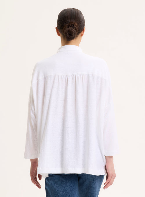 White Shirt Three-quarter Sleeves in Linen / Elastane - MAJESTIC FILATURES