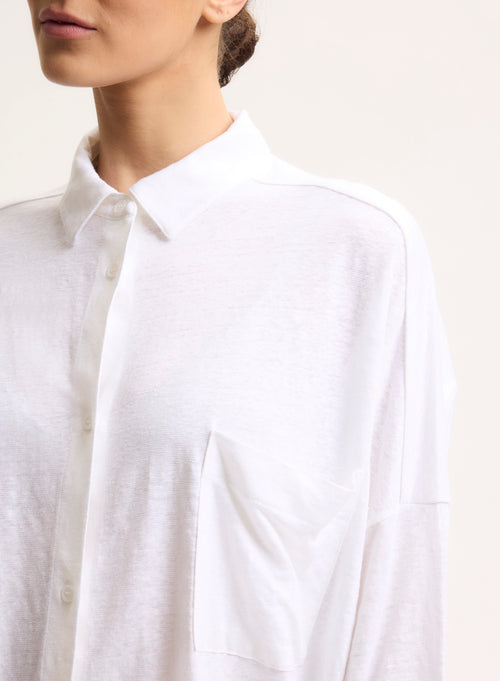 White Shirt Three-quarter Sleeves in Linen / Elastane - MAJESTIC FILATURES
