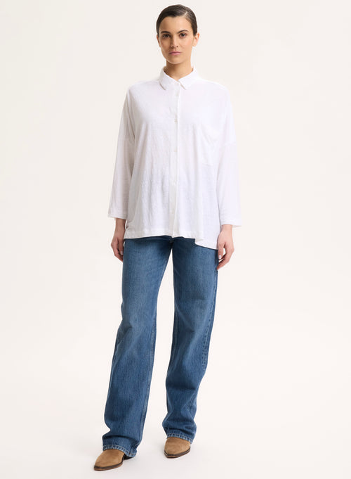 White Shirt Three-quarter Sleeves in Linen / Elastane - MAJESTIC FILATURES