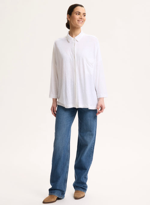 White Shirt Three-quarter Sleeves in Linen / Elastane - MAJESTIC FILATURES