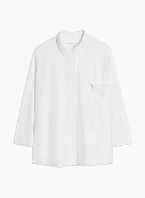 White Shirt Three-quarter Sleeves in Linen / Elastane - MAJESTIC FILATURES