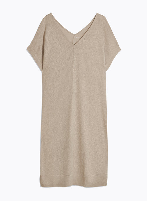 Vestido beige de lino / elastano sin mangas con escote en V - MAJESTIC FILATURES