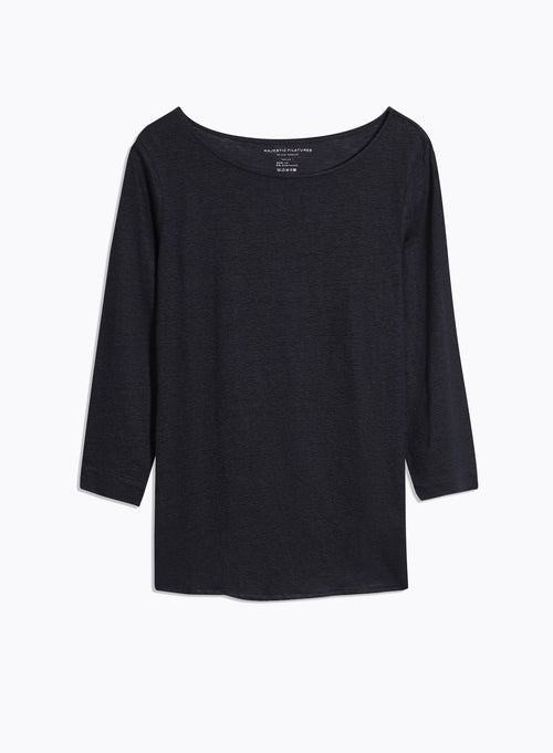 Marine T-Shirt mit 3/4-Ärmeln und Bootsausschnitt aus Leinen - MAJESTIC FILATURES