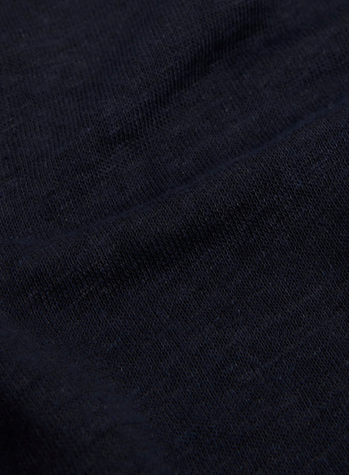 T-shirt Marine Col V Manches Courtes en Lin / Elasthanne - MAJESTIC FILATURES