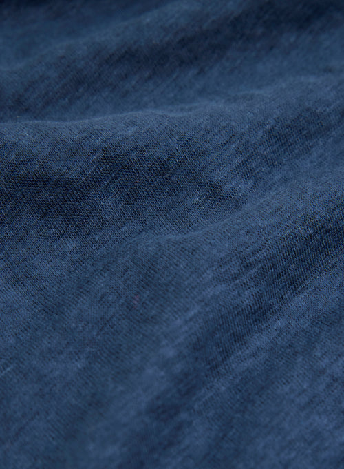 Camiseta azul de manga corta con cuello redondo en lino / elastano - MAJESTIC FILATURES