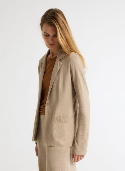 Beige Long Sleeve Linen Jacket - MAJESTIC FILATURES