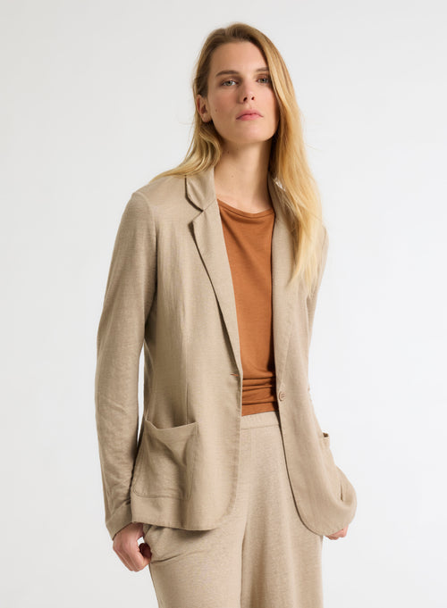 Beige Long Sleeve Linen Jacket - MAJESTIC FILATURES