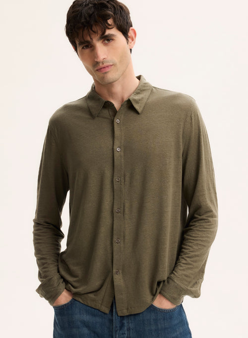 Green Long Sleeve Linen Shirt - MAJESTIC FILATURES