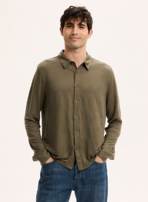 Green Long Sleeve Linen Shirt - MAJESTIC FILATURES