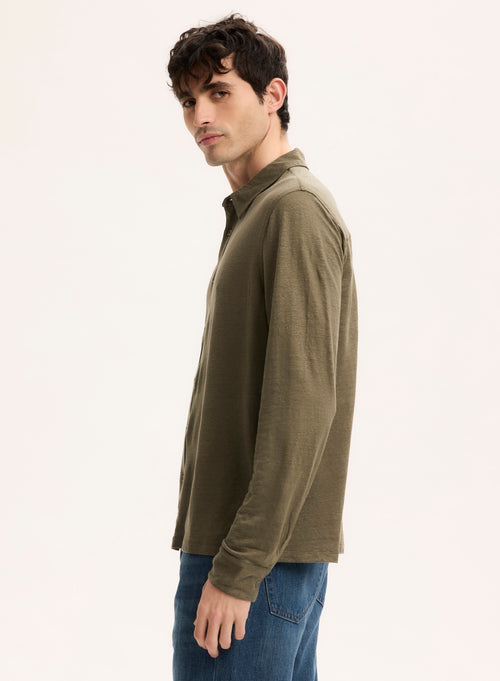 Green Long Sleeve Linen Shirt - MAJESTIC FILATURES