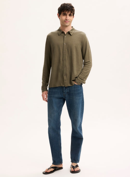 Green Long Sleeve Linen Shirt - MAJESTIC FILATURES