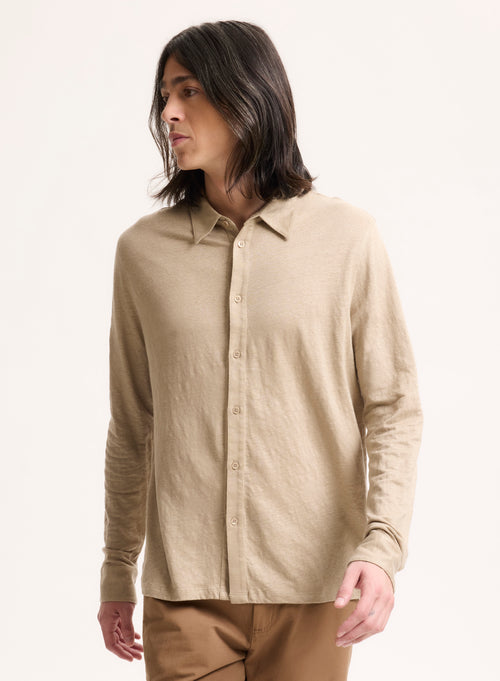 Beige Long Sleeve Linen Shirt - MAJESTIC FILATURES