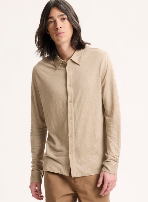 Beige Long Sleeve Linen Shirt - MAJESTIC FILATURES