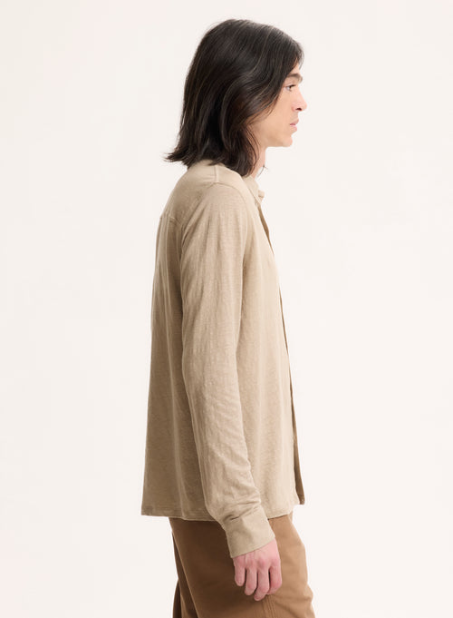 Beige Long Sleeve Linen Shirt - MAJESTIC FILATURES