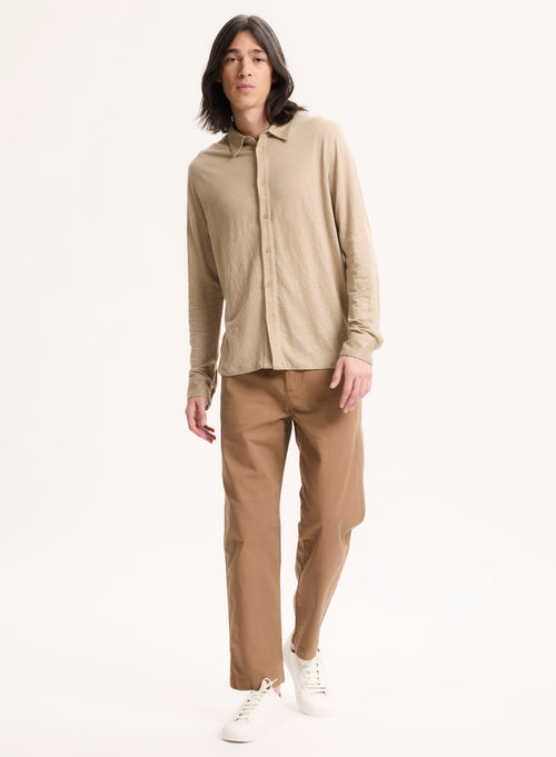 Beige Long Sleeve Linen Shirt - MAJESTIC FILATURES