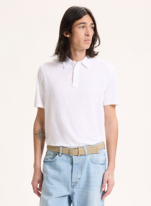 Weißes Poloshirt mit kurzärmeligem Polokragen aus Leinen / Elasthan - MAJESTIC FILATURES