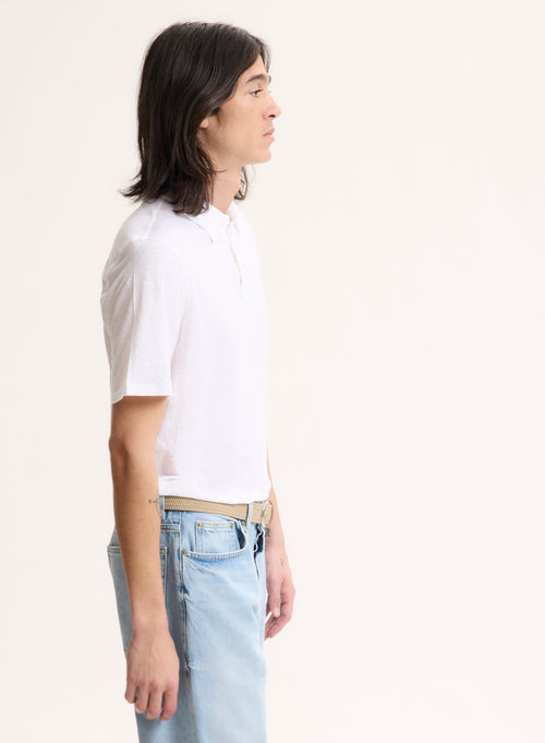 Weißes Poloshirt mit kurzärmeligem Polokragen aus Leinen / Elasthan - MAJESTIC FILATURES