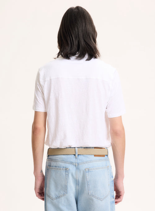 Weißes Poloshirt mit kurzärmeligem Polokragen aus Leinen / Elasthan - MAJESTIC FILATURES