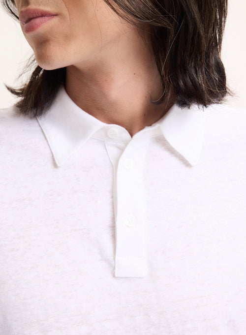 Weißes Poloshirt mit kurzärmeligem Polokragen aus Leinen / Elasthan - MAJESTIC FILATURES