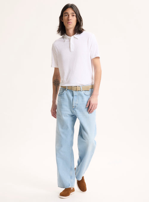 Weißes Poloshirt mit kurzärmeligem Polokragen aus Leinen / Elasthan - MAJESTIC FILATURES