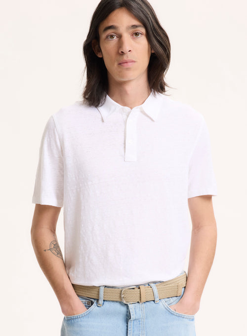 Weißes Poloshirt mit kurzärmeligem Polokragen aus Leinen / Elasthan - MAJESTIC FILATURES